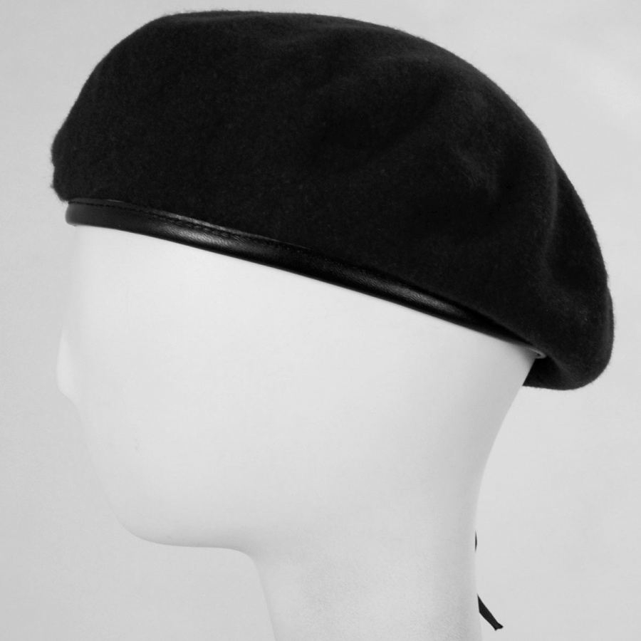 Village Hat Shop Wool Military Beret with Lambskin Band Berets