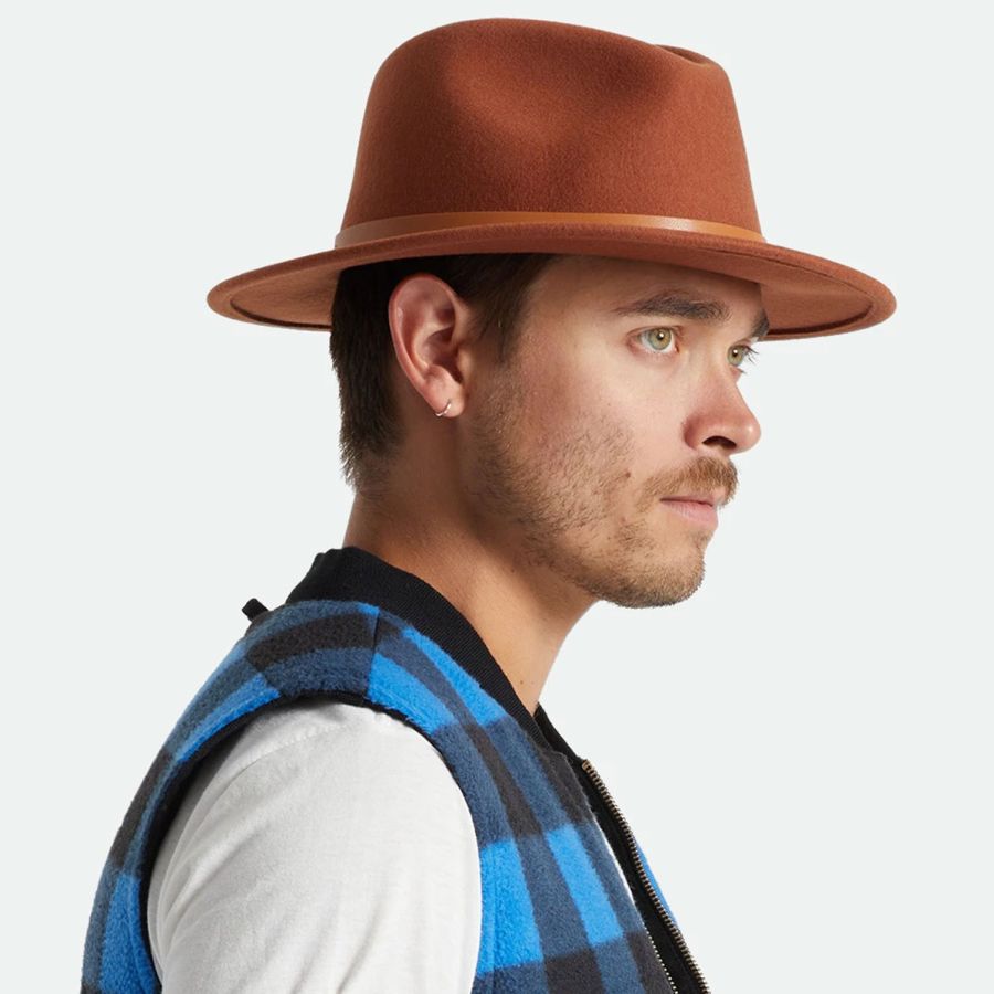 Brixton Hats Messer Wool Felt Fedora Hat - Caramel All Fedoras