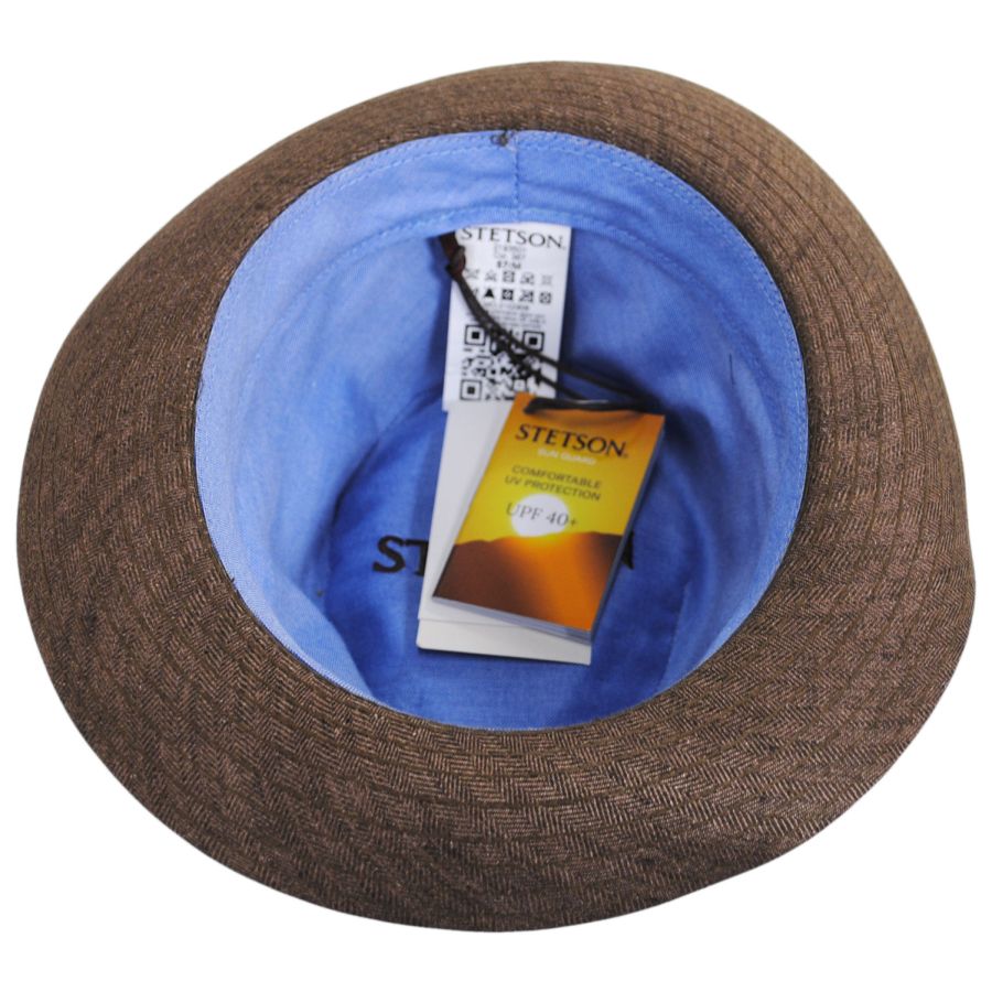 Stetson Linen Herringbone Trilby Fedora Hat Fabric