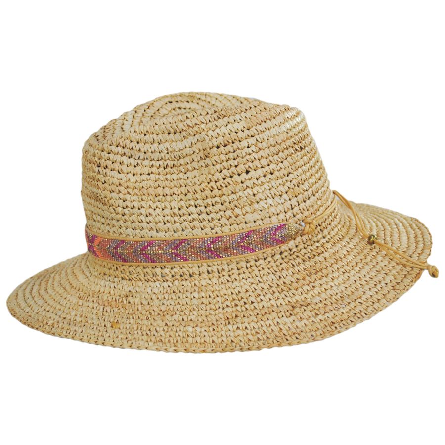 Nikki Beach Alexis Crochet Raffia Straw Fedora Hat Straw Hats