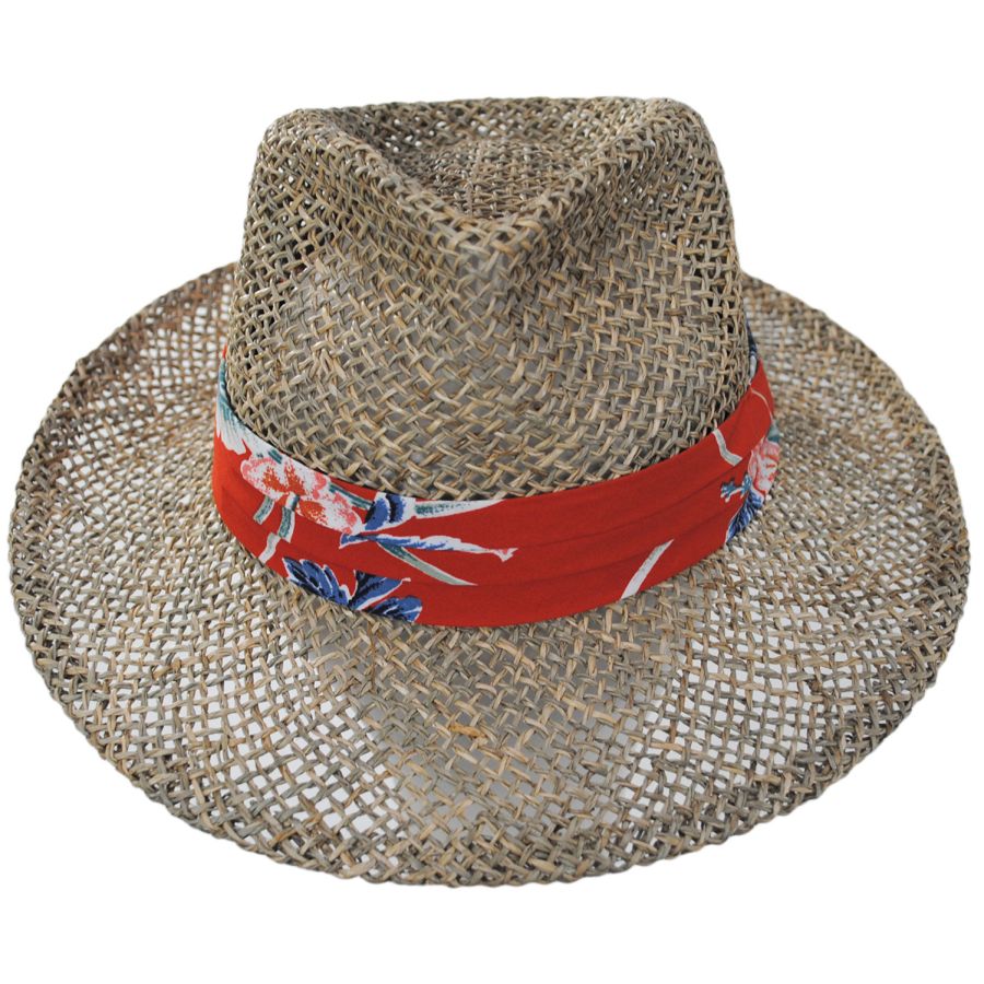 Brixton Hats Aloha Seagrass Straw Fedora Hat - Natural/Red Straw Fedoras