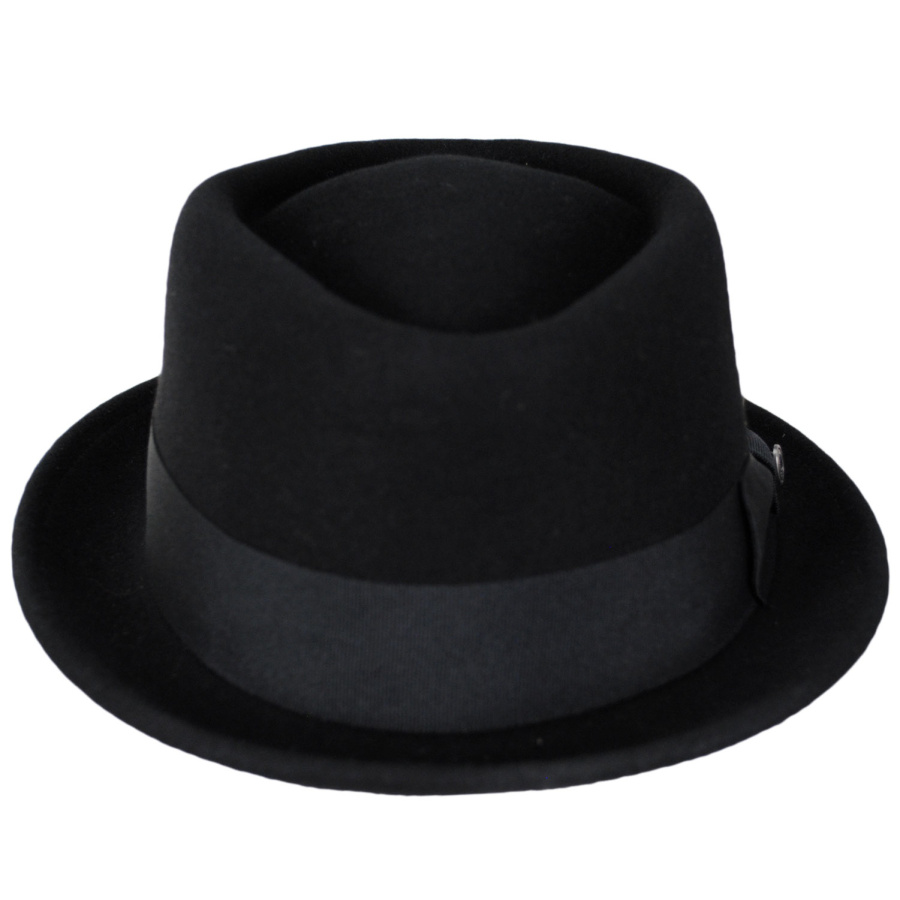Jaxon Hats Wool Felt Diamond Crown Fedora Hat - Black Stingy Brim & Trilby