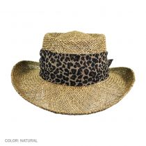 Twisted Seagrass Gambler Hat with Leopard Scarf alternate view 2