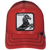 Cherry Mustang Stallion Vegan Leather Mesh Trucker Snapback Baseball Cap alternate view 2