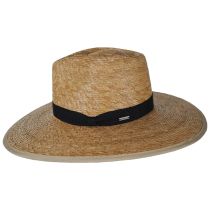 Jo Palm Straw Rancher Fedora Hat - Tan/Black alternate view 3