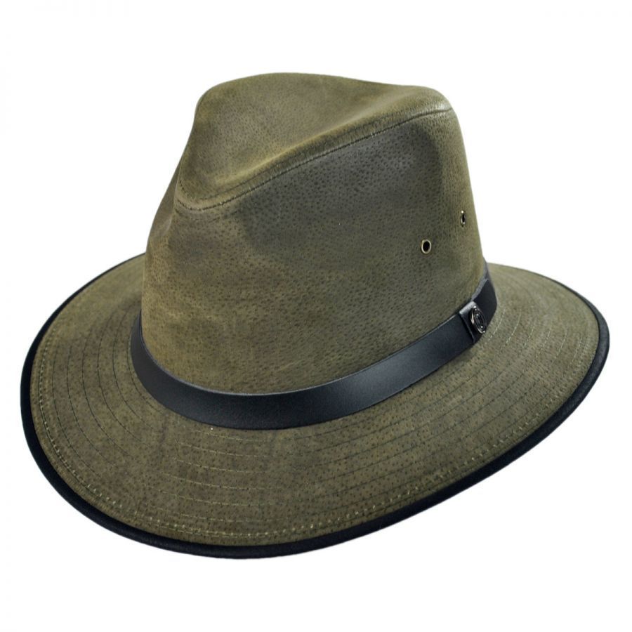 Jaxon Hats Nubuck Leather Safari Fedora Hat Leather Fedoras