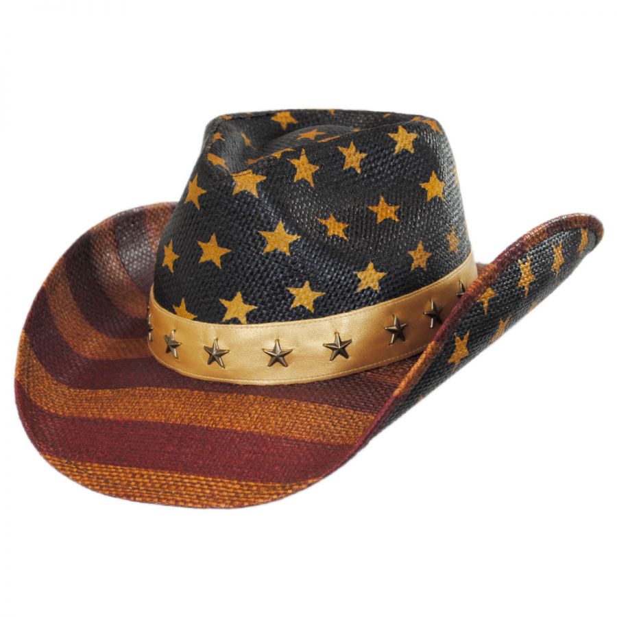Karen Keith Distressed USA Flag Toyo Straw Western Hat Western Hats