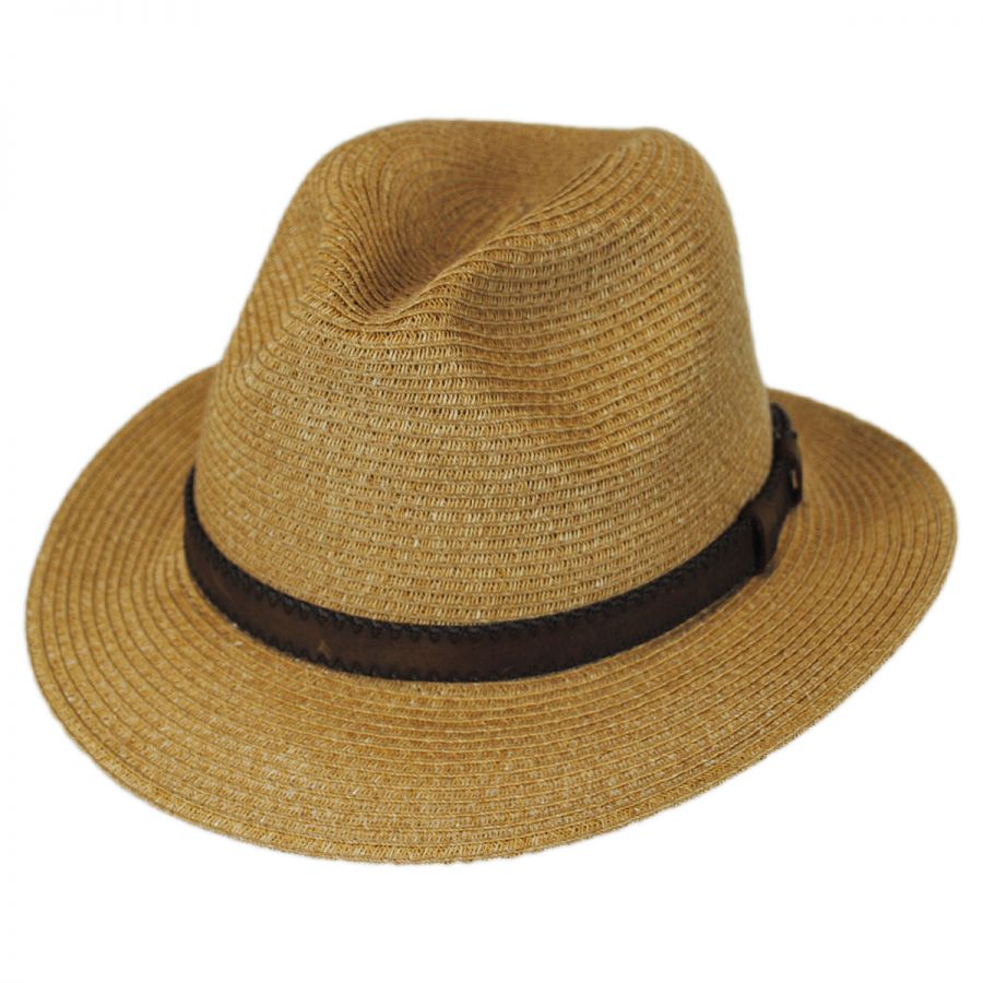 Tommy Bahama Leather Band Toyo Straw Safari Fedora Hat Straw Fedoras