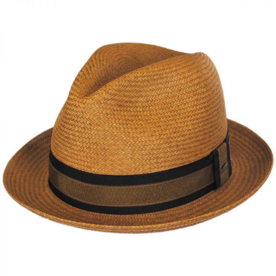 Scala Two-Tone Band Panama Straw Trilby Fedora Hat Panama Hats