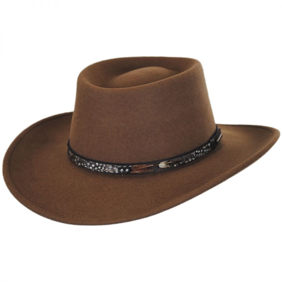 Gambler Hat Men’s Cowboy Fedora 100% Wool Black Crushable Hats With Buckle  Band