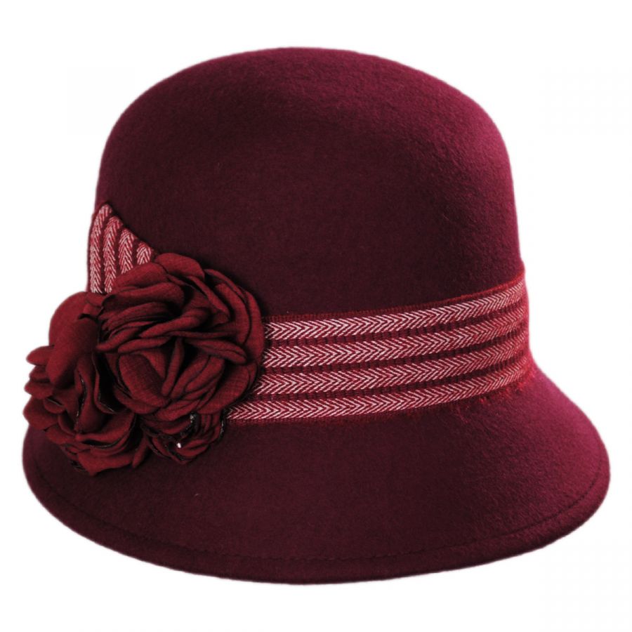 Jeanne Simmons Chevron Fleur Wool Felt Cloche Hat Cloche & Flapper Hats