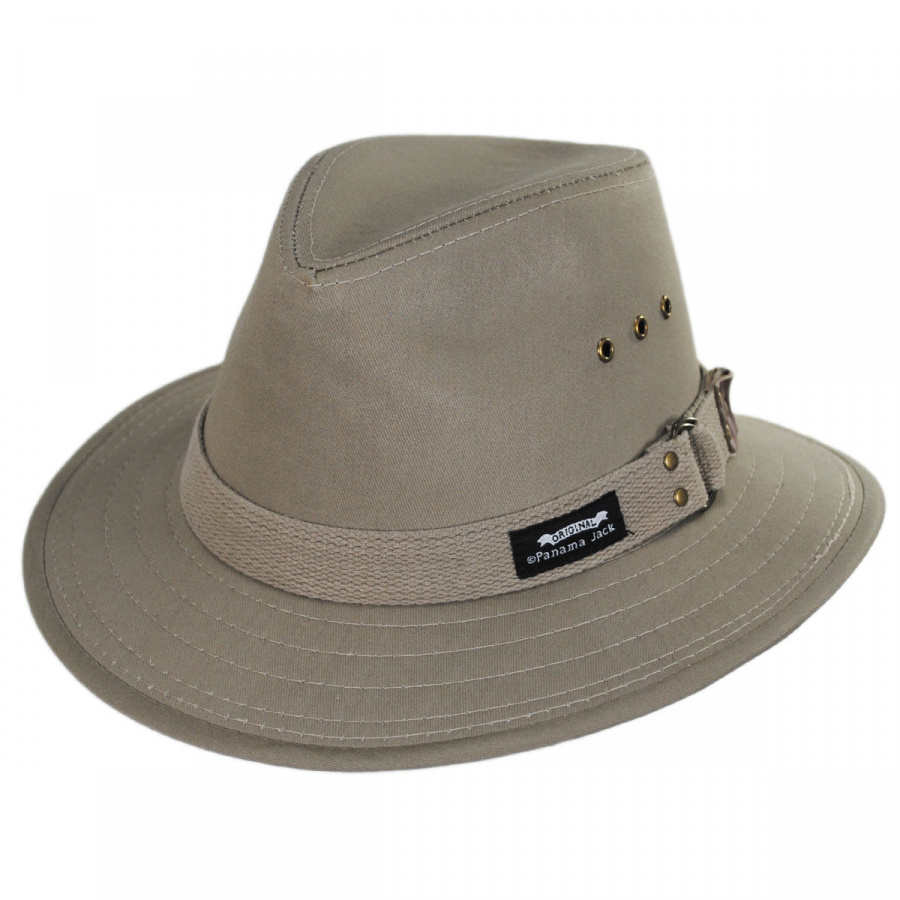 Panama Jack Cotton Canvas Safari Fedora Hat - Khaki Outdoors