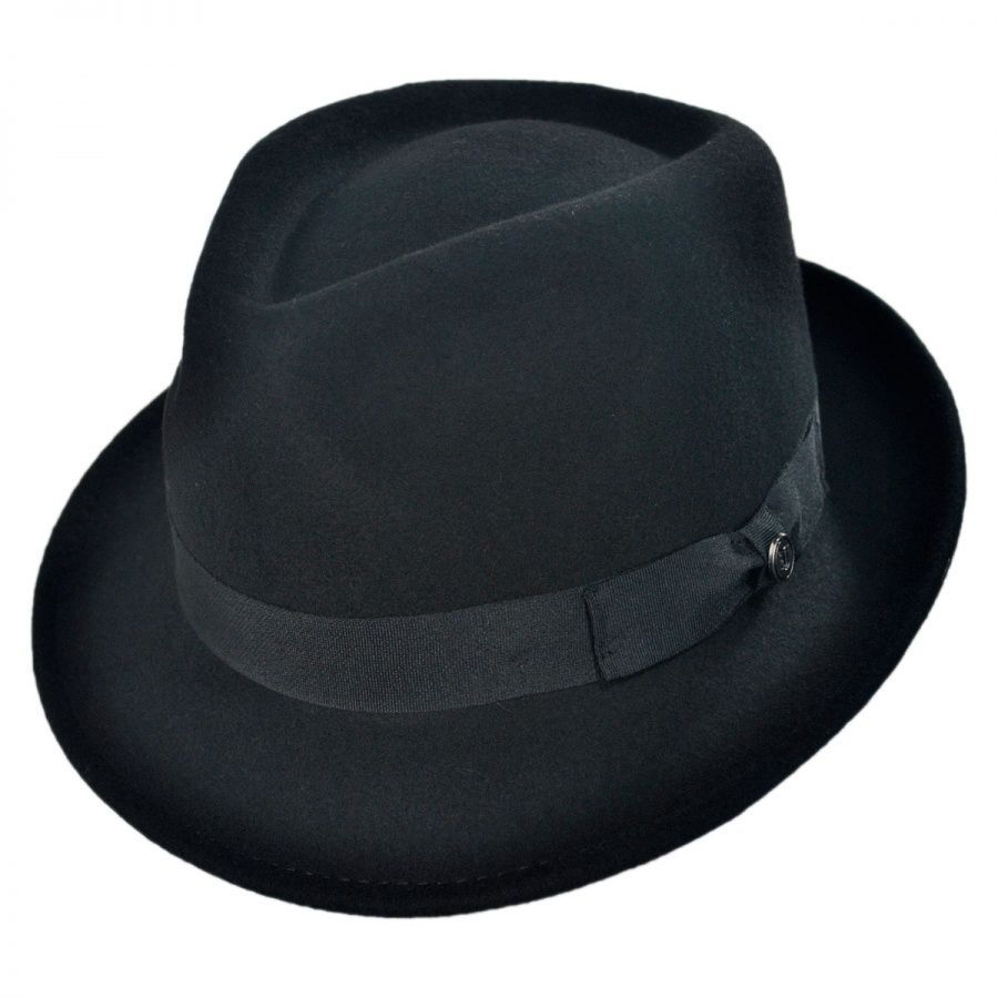 Jaxon Hats Detroit Wool Felt Trilby Fedora Hat - Black Stingy Brim & Trilby