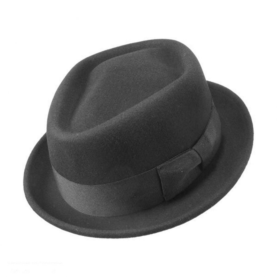 Jaxon Hats Wool Felt Diamond Crown Fedora Hat - Black Stingy Brim & Trilby