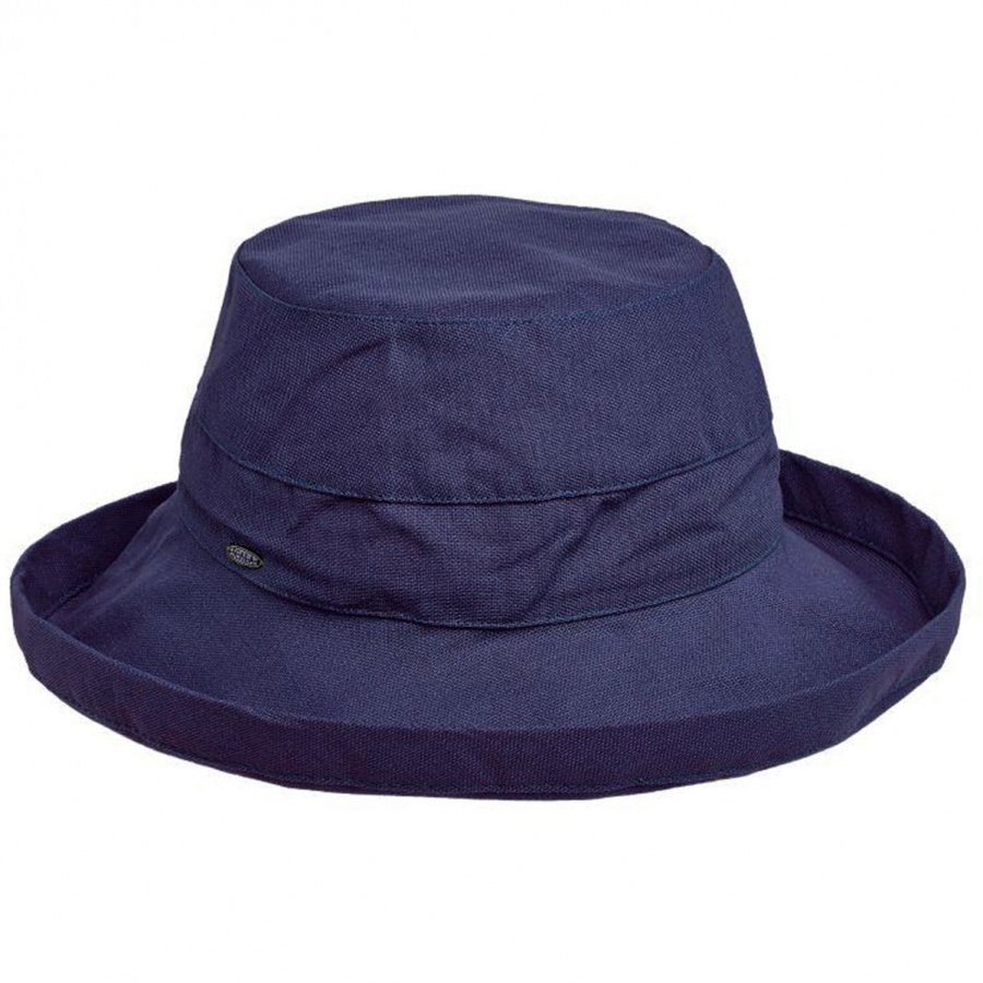 Scala Medium-Brim Cotton Hat, Navy