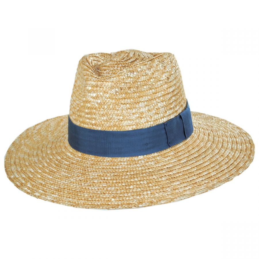 Brixton Hats Joanna Wheat Straw Fedora Hat - Tan/Blue Straw Fedoras