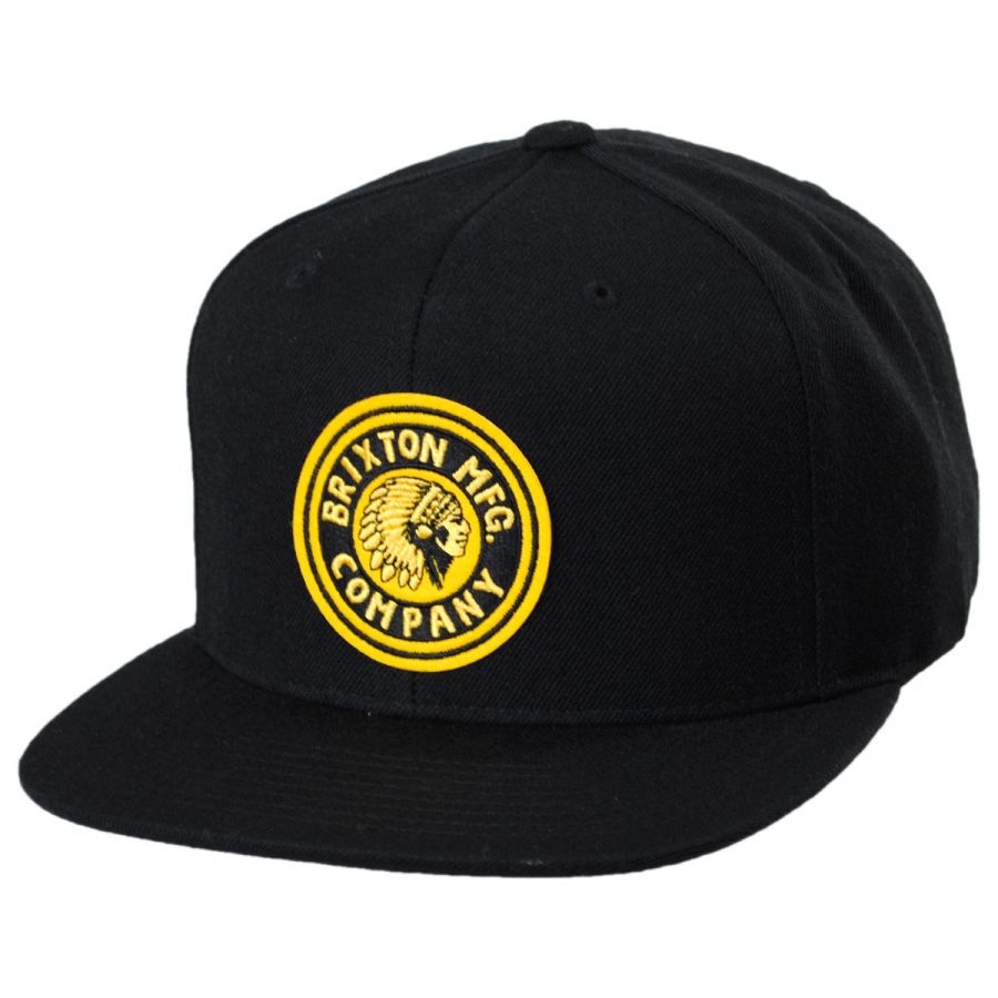 Brixton Hats Rival Black/Gold Wool Blend Snapback Baseball Cap Snapback ...