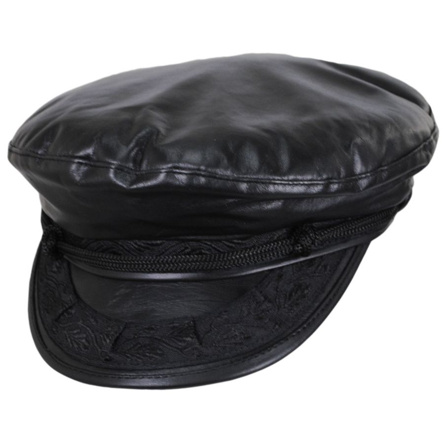 Men's Capas Headwear Leather Greek Fisherman's Cap: Size: L Black