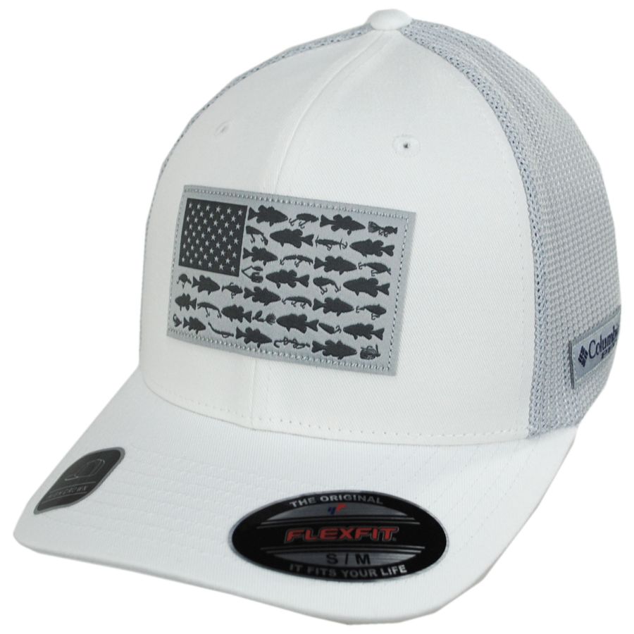 Adult Columbia PFG Fish Flag Mesh High Flexfit Hat White/Cool Grey