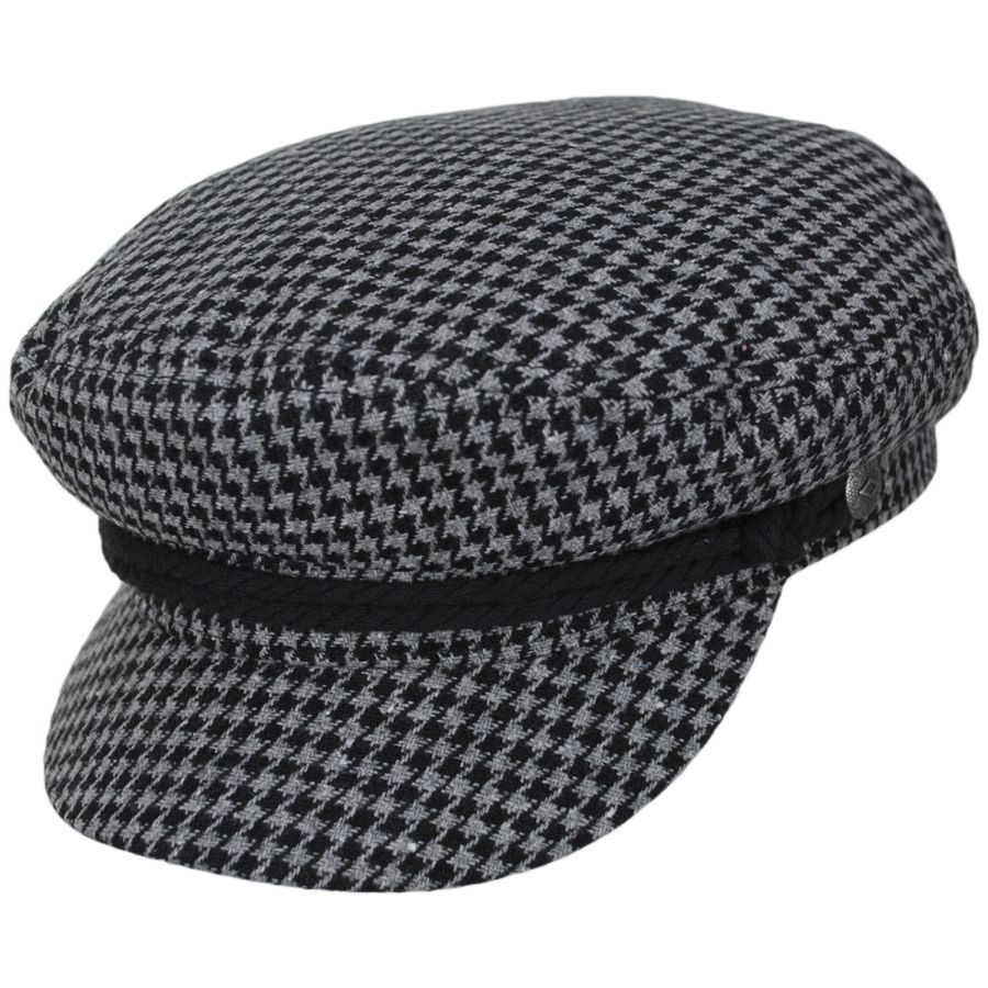 Brixton Hats Houndstooth Tweed Fabric Fiddler Cap - Gray/Black Greek Fisherman  Caps