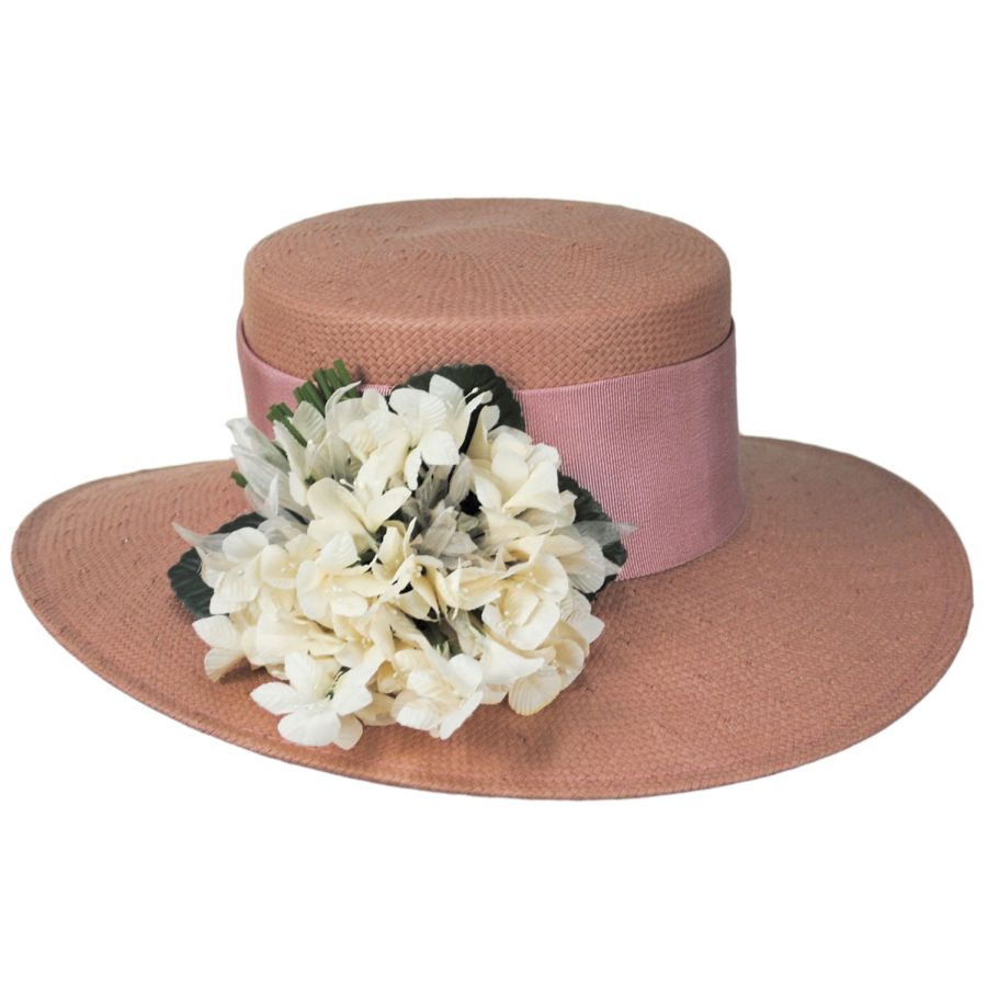 Women's Kathy Jeanne Hydrangea Toyo Straw Boater Hat: Size: One Size Fits Most Pink