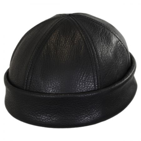 Six Panel Leather Skull Cap Beanie Hat