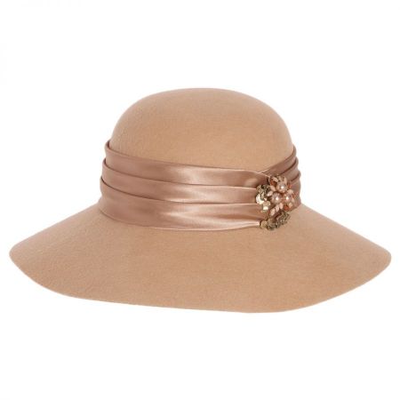 Toucan Collection Satin Brooch Wool Felt Floppy Hat