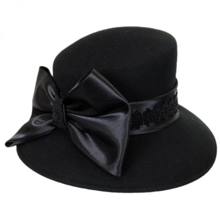 Toucan Collection Satin Bow Slant Wool Felt Downbrim Hat