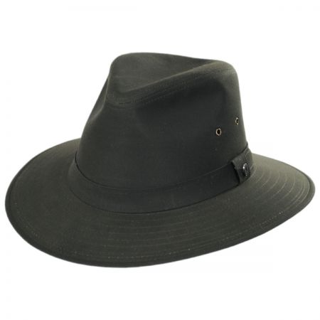 Jaxon Hats Cotton Oilcloth Safari Fedora Hat - Olive Green