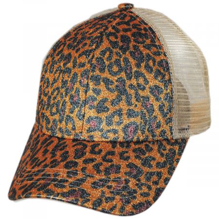 C.C PonyCaps High Ponytail Glitter Leopard Mesh Adjustable Baseball Cap