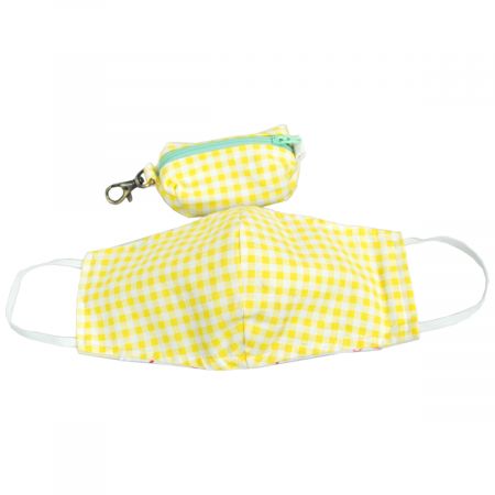 Village Hat Shop Filter Pocket Cotton Face Cover + Pouch - Yellow Gingham