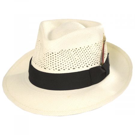 Stefeno Vented Crown Panama Straw Fedora Hat