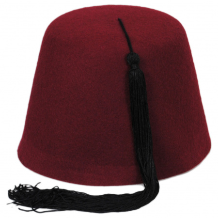 Village Hat Shop Wool Fez with Black Tassel - Maroon