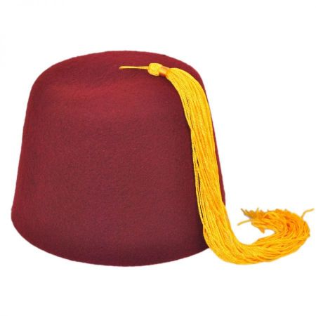 Village Hat Shop Maroon Wool Fez with Gold Tassel