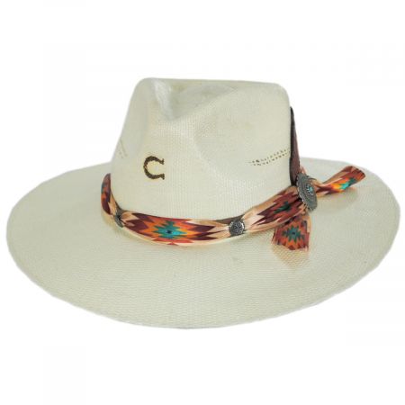 Charlie 1 Horse Tribal Shantung Straw Fedora Hat