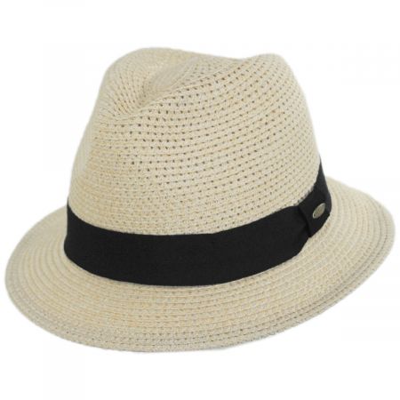 Virginy Fedora Panama Hat Women Black Band Natural Straw Wide Brim Beach UV L/XL 