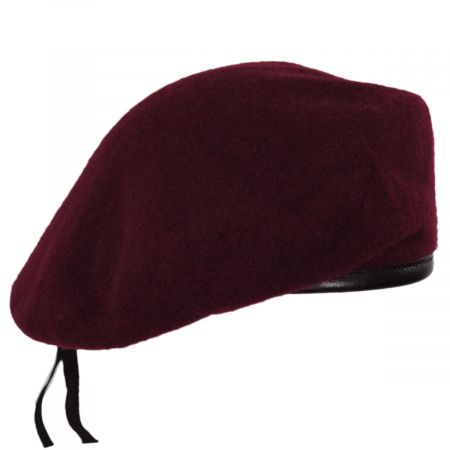 Village Hat Shop Wool Military Beret with Lambskin Band
