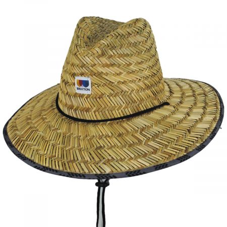 Men's Straw Outback Lifeguard Sun Hat Natural Beach Large Wide Brim w/ Chin Cord 