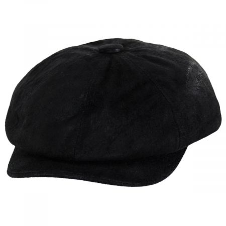 Jaxon Hats Leather Newsboy Cap - Black