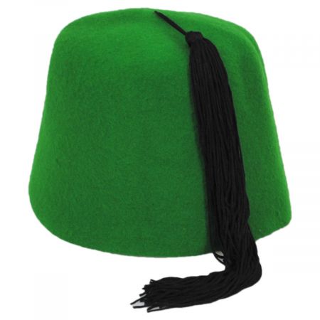 Green Wool Fez with Black Tassel