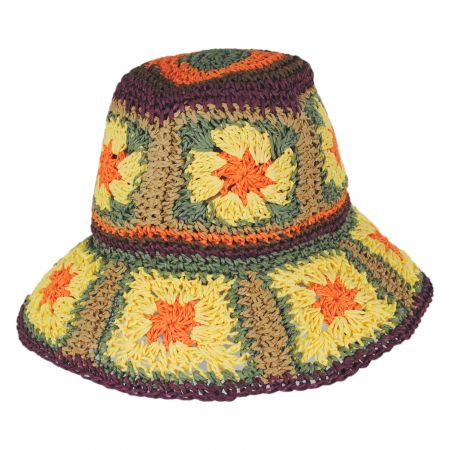 Fergie Granny Square Hand Crochet Toyo Straw Bucket Hat alternate view 9