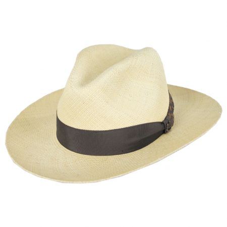 Biltmore Damier Wide Brim Panama Straw Fedora Hat