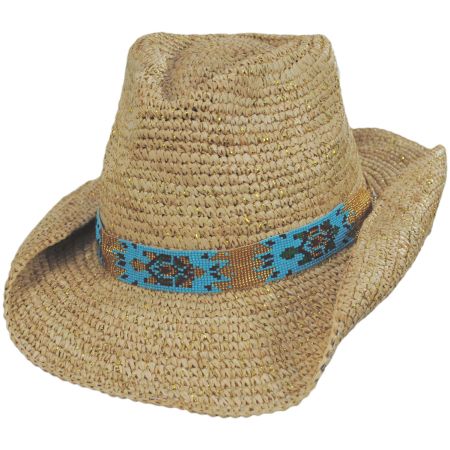 Nikki Beach Mazatlan Crochet Raffia Straw Western Hat