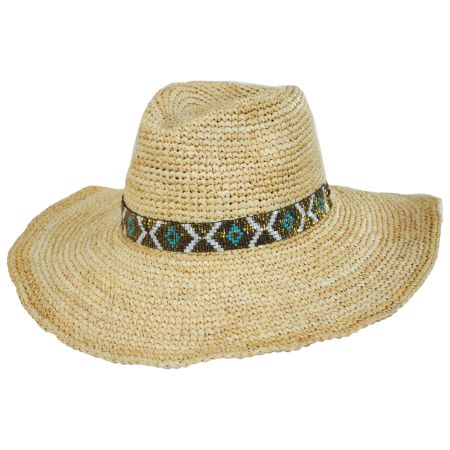 Nikki Beach Metallic Diamonds Crochet Raffia Straw Fedora Hat