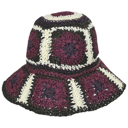 Peter Grimm Fergie Granny Square Hand Crochet Toyo Straw Bucket Hat