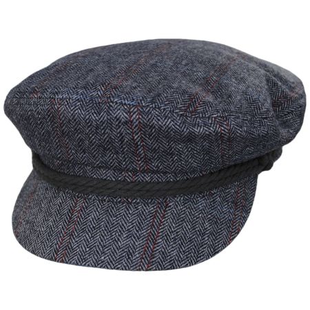Brixton Hats Wool Herringbone Plaid Fiddler Cap - Blue