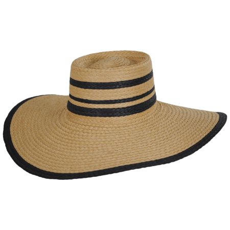 Jeanne Simmons Striped Wide Brim Toyo Straw Boater Hat