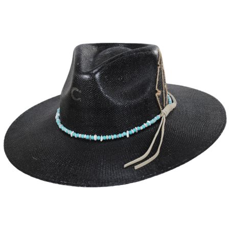 Charlie 1 Horse Midnight Toker Shantung Straw Wide Brim Fedora Hat