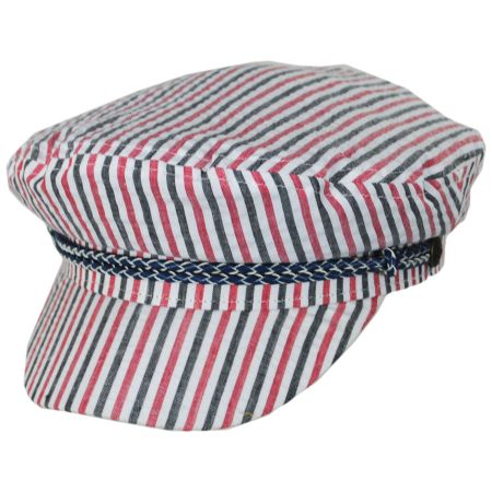 Brixton Hats Ashland Striped Cotton Seersucker Fiddler Cap - Red/White/Blue