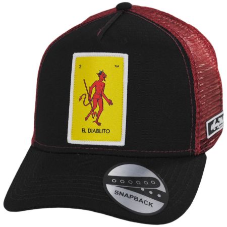 Larry Mahan Hats Loteria El Diablito Mesh Trucker Snapback Baseball Cap - Black